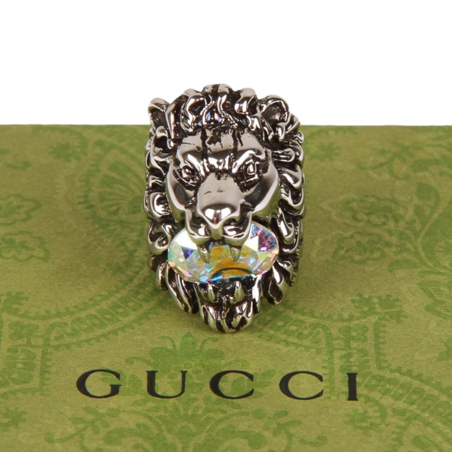 Gucci Crystal-Embellished Lion Head Ring