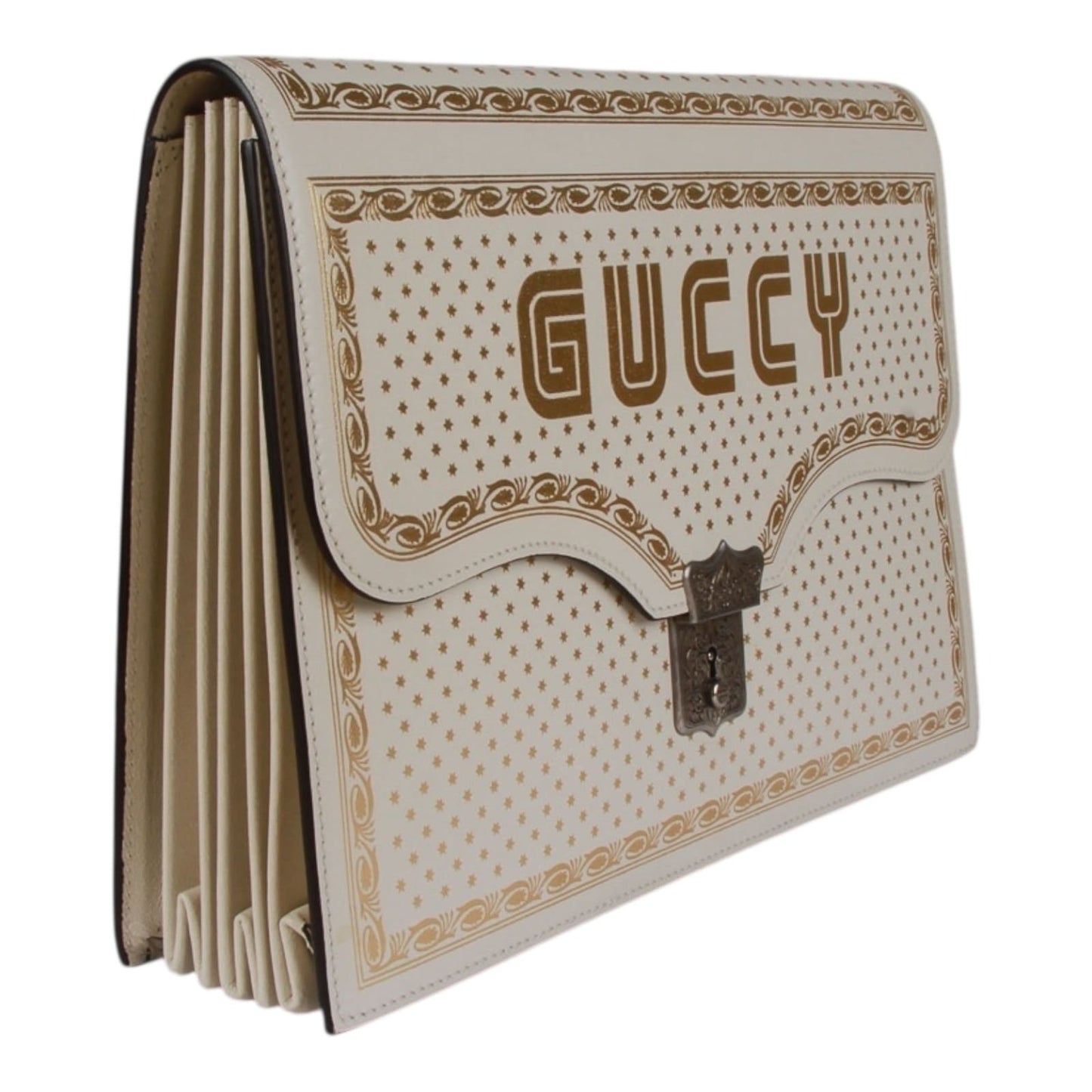 Authentic Gucci Key Lock Flap Portfolio Limited Edition Printed Leather