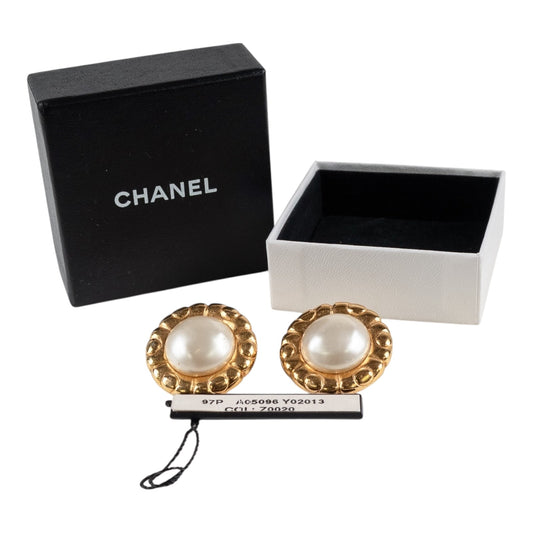 Chanel Gold-Tone & Faux Pearl Clip-On Earrings Vintage
