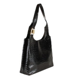 Authentic Salvatore Ferragamo black croc embossed shoulder bag
