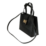 Authentic Salvatore Ferragamo black croc embossed two way bag