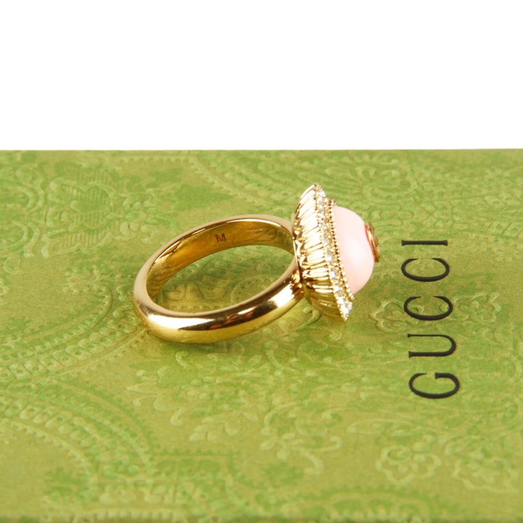 Authentic Gucci interlocking g logo crystal-embellished ring