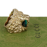 Authentic Gucci Lion Head Motif Crystal Ring In Gold Green