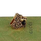 Authentic Gucci Lion Head Motif Crystal Ring In Gold Black