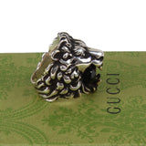 Authentic Gucci Lion Head Motif Crystal Ring In Silver & Black