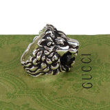 Authentic Gucci Lion Head Motif Crystal Ring In Silver & Black