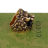 Authentic Gucci Lion Head Motif Crystal Ring In Gold & Black