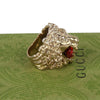 Authentic Gucci Lion Head Motif Crystal Ring In Gold & Red