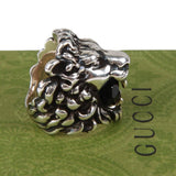 Authentic Gucci Lion Head Motif Crystal Ring In Silver & Black