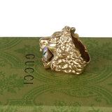 Authentic Gucci Lion Head Motif Crystal Ring In Gold