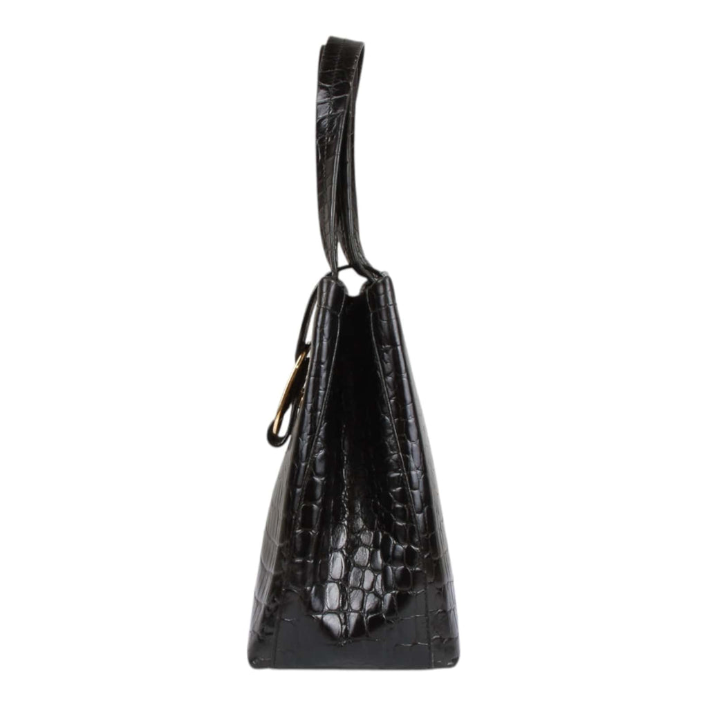 Authentic Salvatore Ferragamo black croc embossed hand bag