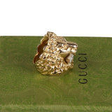 Authentic Gucci Lion Head Motif Crystal Ring In Gold