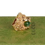 Authentic Gucci Lion Head Motif Gemstone Ring In Gold & Green