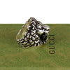 Authentic Gucci Lion Head Motif Crystal Ring In Silver & Black