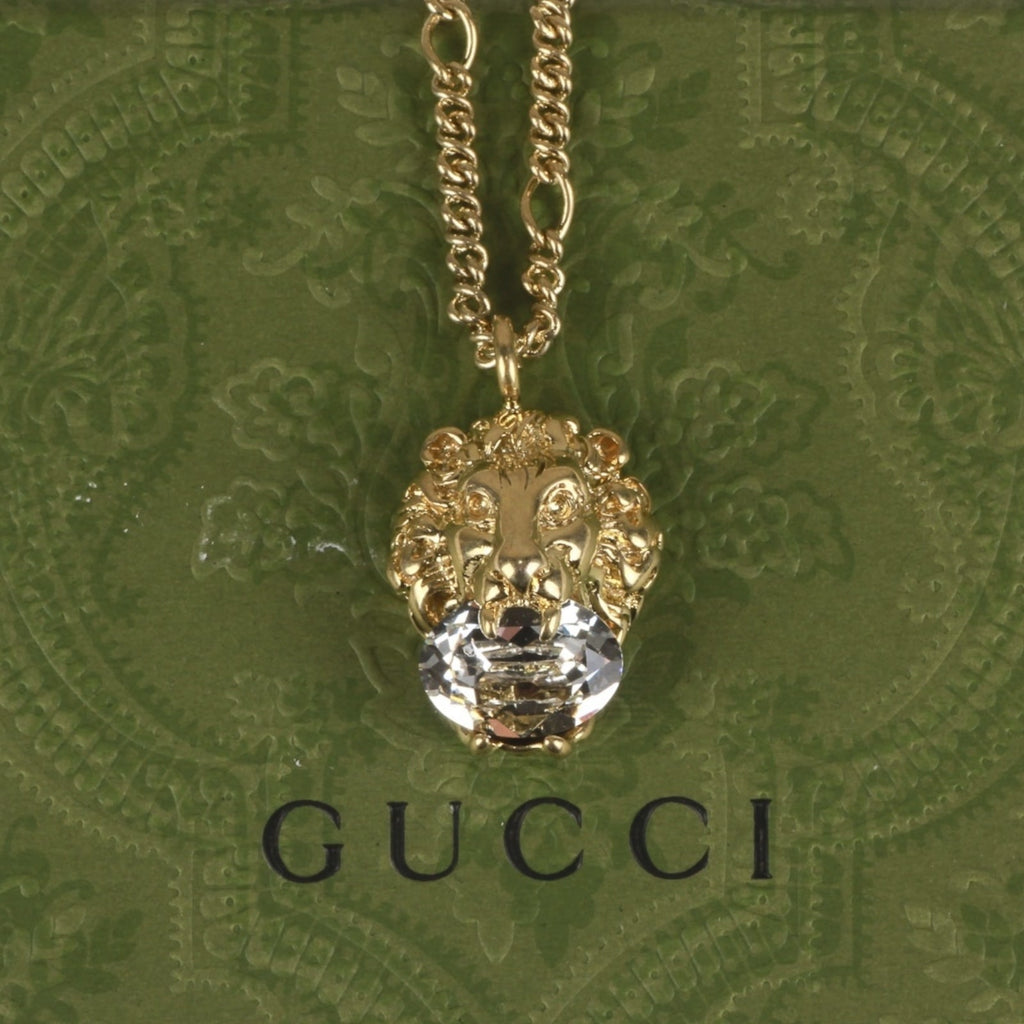 Authentic Gucci Lion Head Motif Gemstone necklace