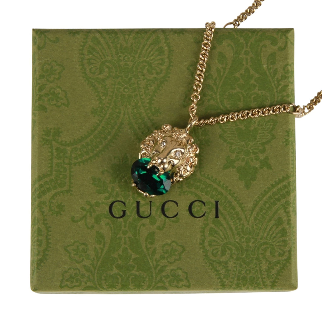 Authentic Gucci Lion Head Motif Green Gemstone necklace