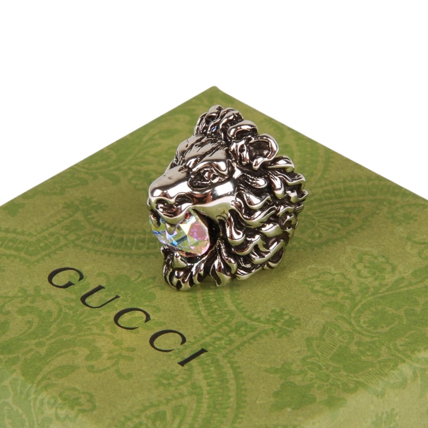 Gucci Crystal-Embellished Lion Head Ring