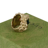 Authentic Gucci Lion Head Motif Crystal Ring In Gold Green