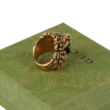 Authentic Gucci Lion Head Motif Crystal Ring In Gold Black