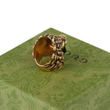 Authentic Gucci Lion Head Motif Crystal Ring In Gold & Black