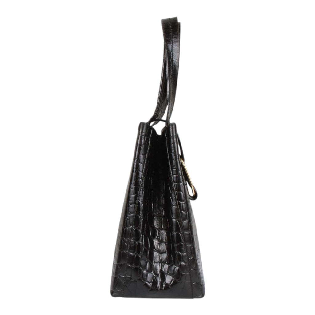 Authentic Salvatore Ferragamo black croc embossed hand bag