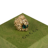 Authentic Gucci Lion Head Motif Crystal Ring In Gold & Green