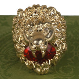 Authentic Gucci Lion Head Motif Crystal Ring In Gold & Red