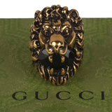 Authentic Gucci Lion Head Motif Crystal Ring In Gold & Black