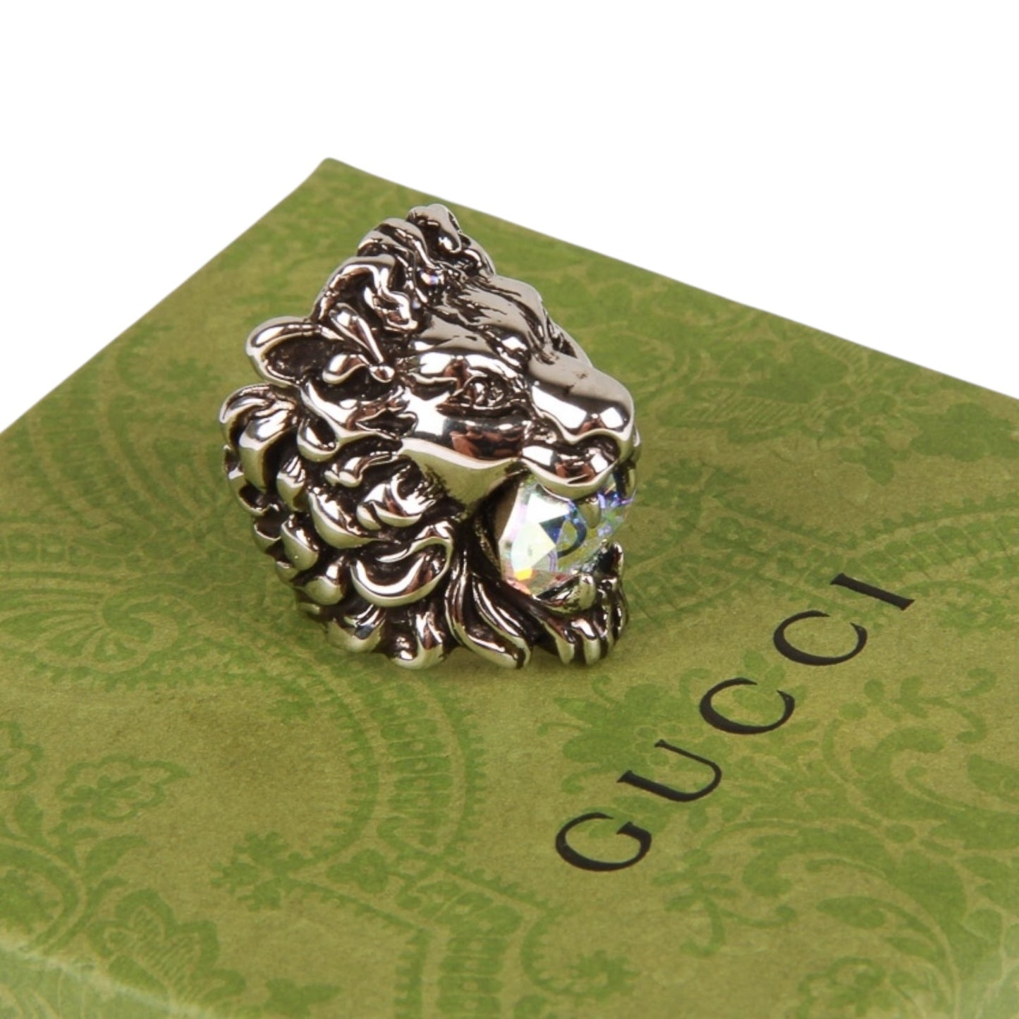 Gucci Crystal-Embellished Lion Head Ring