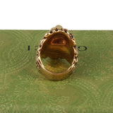 Authentic Gucci Lion Head Motif Crystal Ring In Gold Black