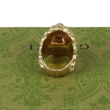 Authentic Gucci Lion Head Motif Crystal Ring In Gold & Red