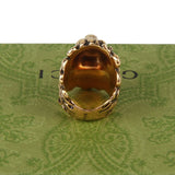 Authentic Gucci Lion Head Motif Crystal Ring In Gold & Black