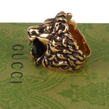 Authentic Gucci Lion Head Motif Crystal Ring In Gold & Black