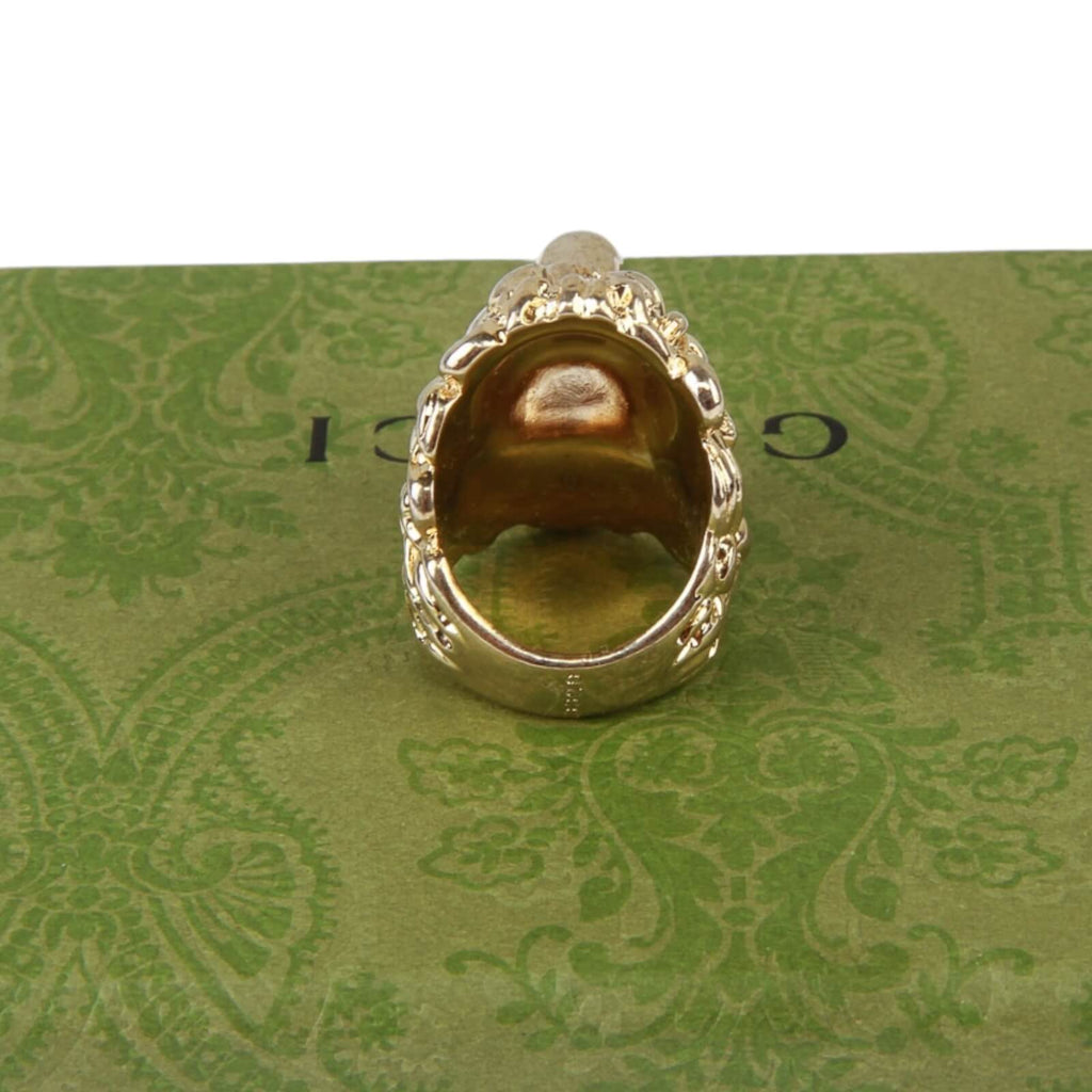 Authentic Gucci Lion Head Motif Crystal Ring In Gold & Green