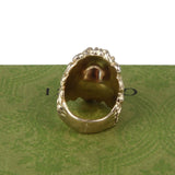 Authentic Gucci Lion Head Motif Crystal Ring In Gold & Red