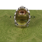 Authentic Gucci Lion Head Motif Crystal Ring In Silver & Black