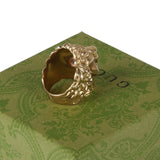 Authentic Gucci Lion Head Motif Crystal Ring In Gold