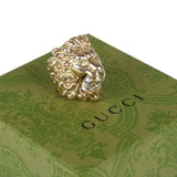 Authentic Gucci Lion Head Motif Crystal Ring In Gold