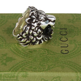 Authentic Gucci Lion Head Motif Crystal Ring In Silver & Black