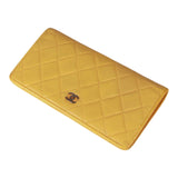 Authentic Chanel Yellow Quilted Leather CC Classic Bifold Long Wallet