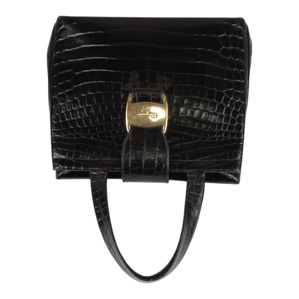 Authentic Salvatore Ferragamo black croc embossed hand bag