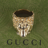 Authentic Gucci Lion Head Motif Crystal Ring In Gold