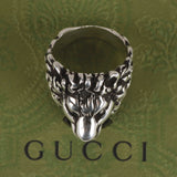 Authentic Gucci Lion Head Motif Crystal Ring In Silver & Black