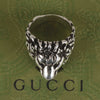 Authentic Gucci Lion Head Motif Crystal Ring In Silver & Black