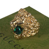 Authentic Gucci Lion Head Motif Gemstone Ring In Gold & Green