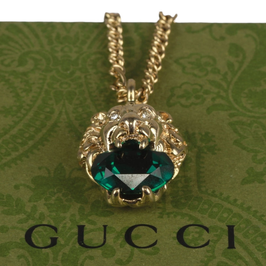 Authentic Gucci Lion Head Motif Green Gemstone necklace