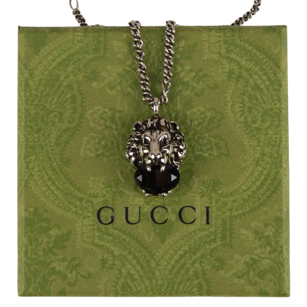 Authentic Gucci Lion Head Motif Black Gemstone necklace