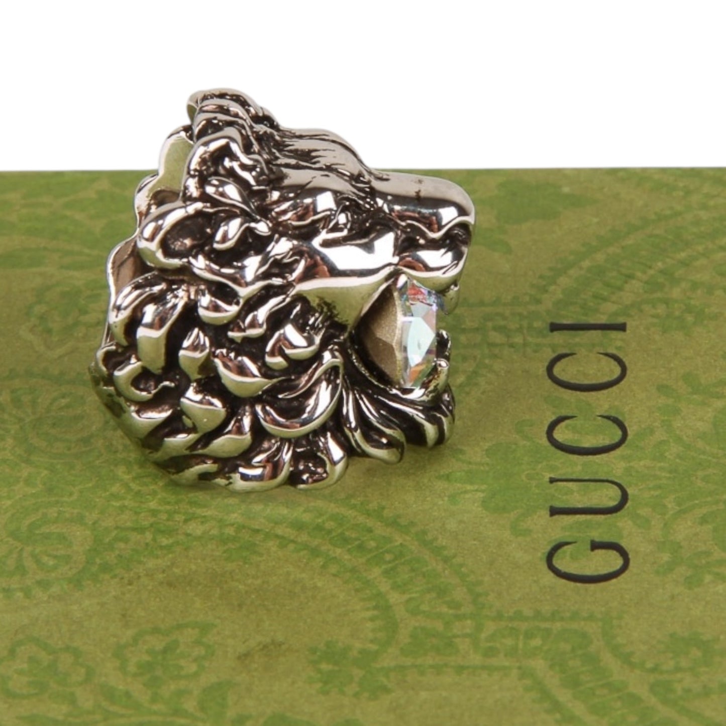 Gucci Crystal-Embellished Lion Head Ring