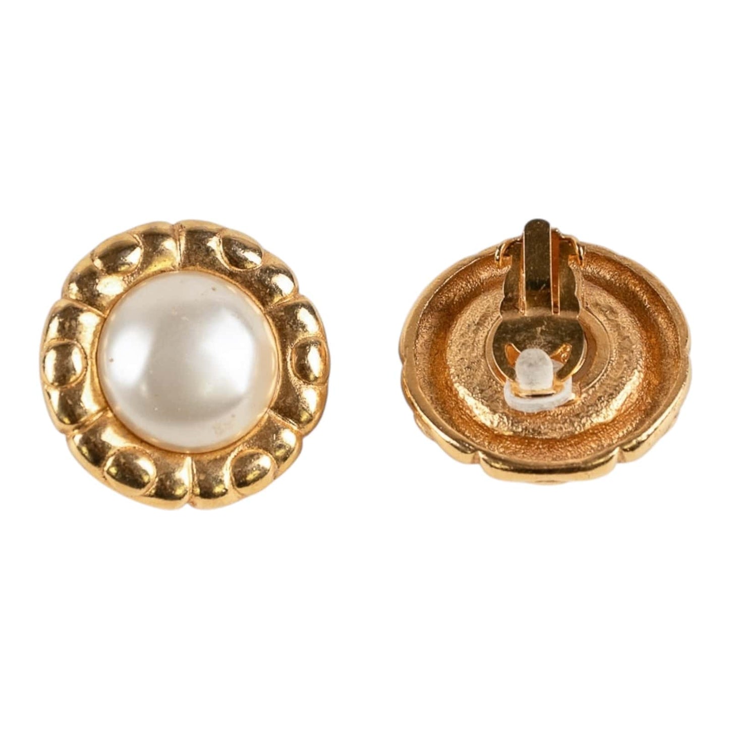 Chanel Gold-Tone & Faux Pearl Clip-On Earrings Vintage