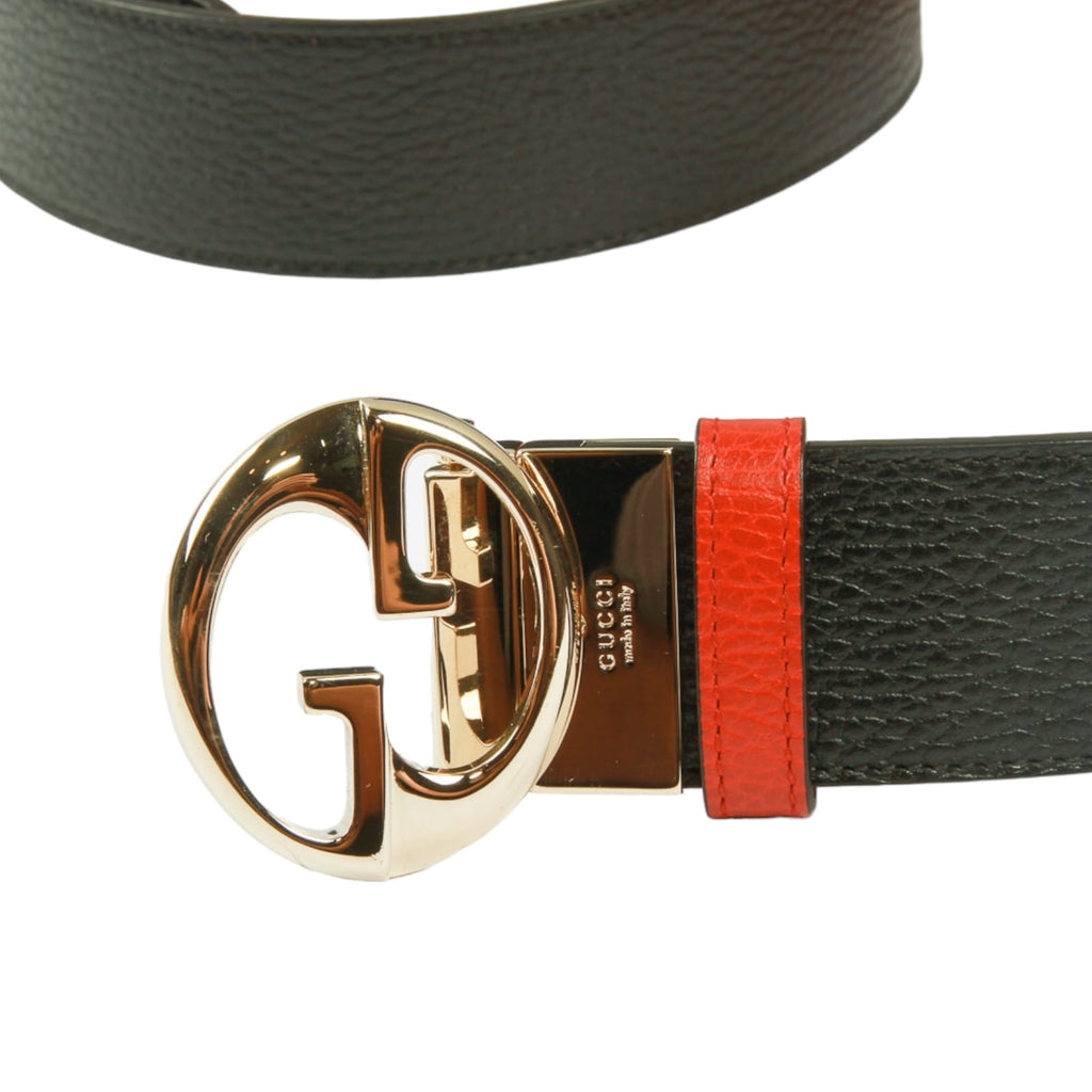 Authentic Gucci Black/Red Leather belt with interlocking GG buckle